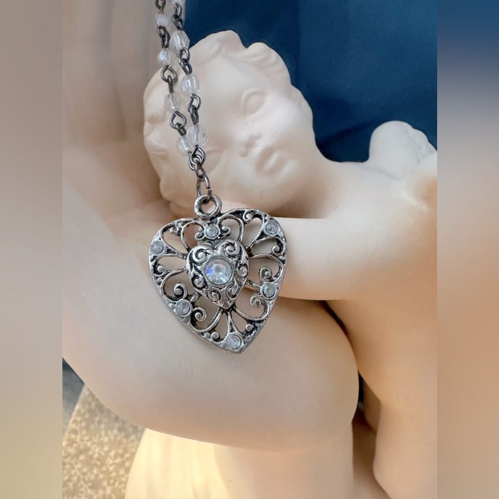 Vintage heart antique silver pendant necklace